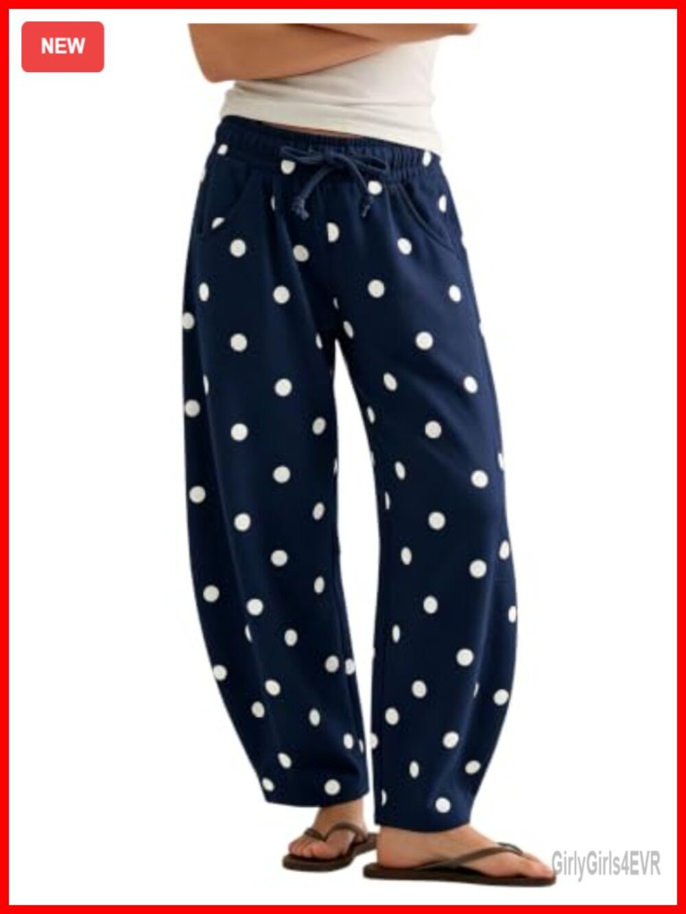 Polka Dot Barrel Wide Leg Sweatpants Drawstring High Waist Pockets
